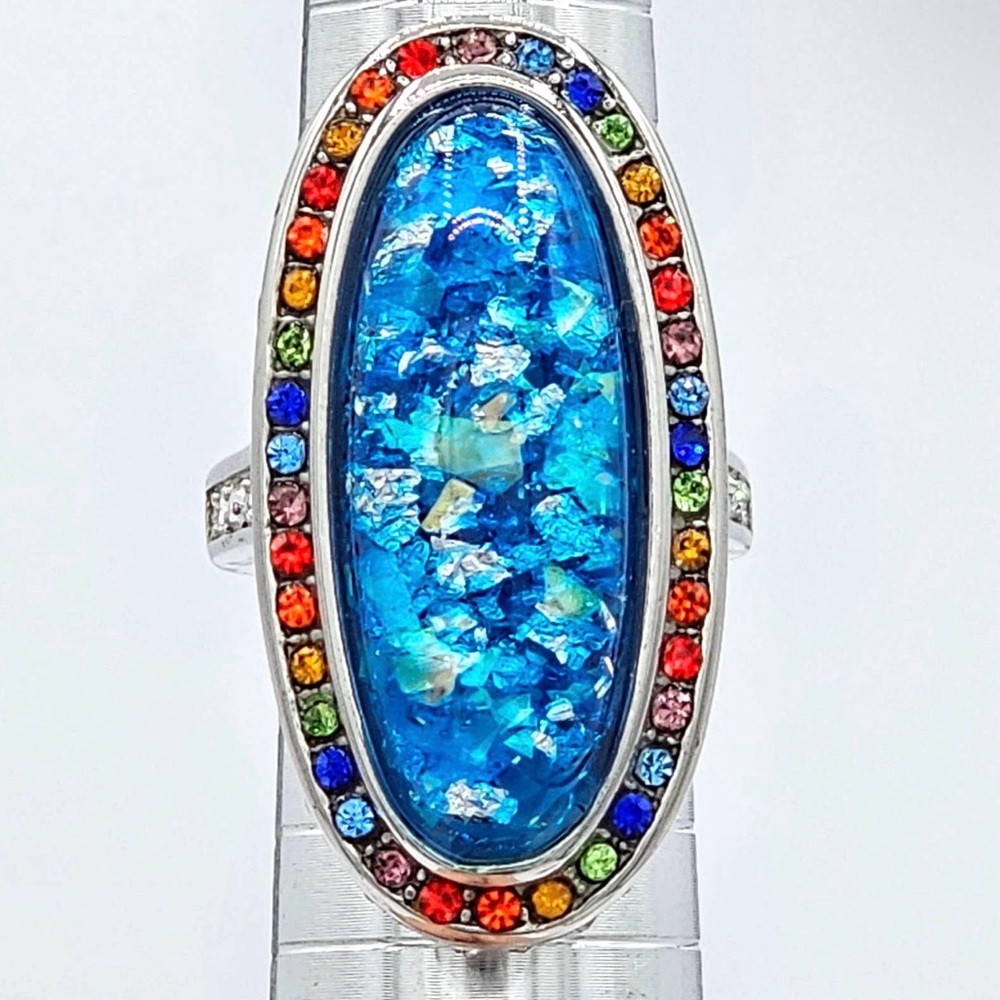 Lab created Blue Opal with colorful stones Ring from QVC